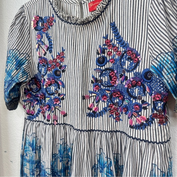 Anthropologie Bhanuni by Jyoti Plumier Blouse Beaded Boho Babydoll Top MEDIUM - Picture 3 of 10